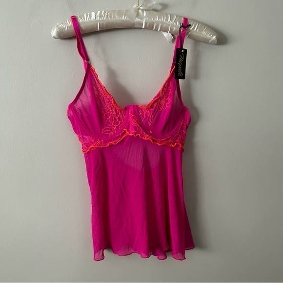 NWT Mapale 7484  Babydoll With Matching G-String Color Hot Pink S/M - Picture 2 of 7